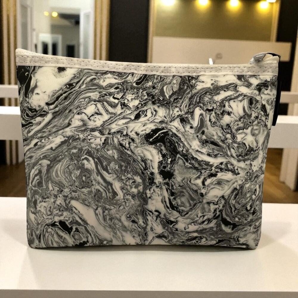 Creations by Alan Stuart New York Makeup Bag Black Marble Cosmetic Pouch VTG